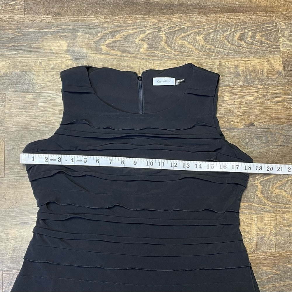 Calvin Klein Black Tier Ruffled Knee-Length Sheath Dress Womens 12P Sleeveless - Picture 4 of 11
